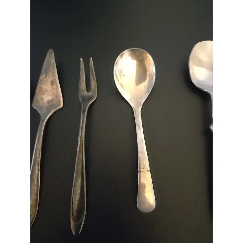 Lot Of 6 Various Silverplated Flatware Spoons Forks w 2‎ Stainless Steel Spoons